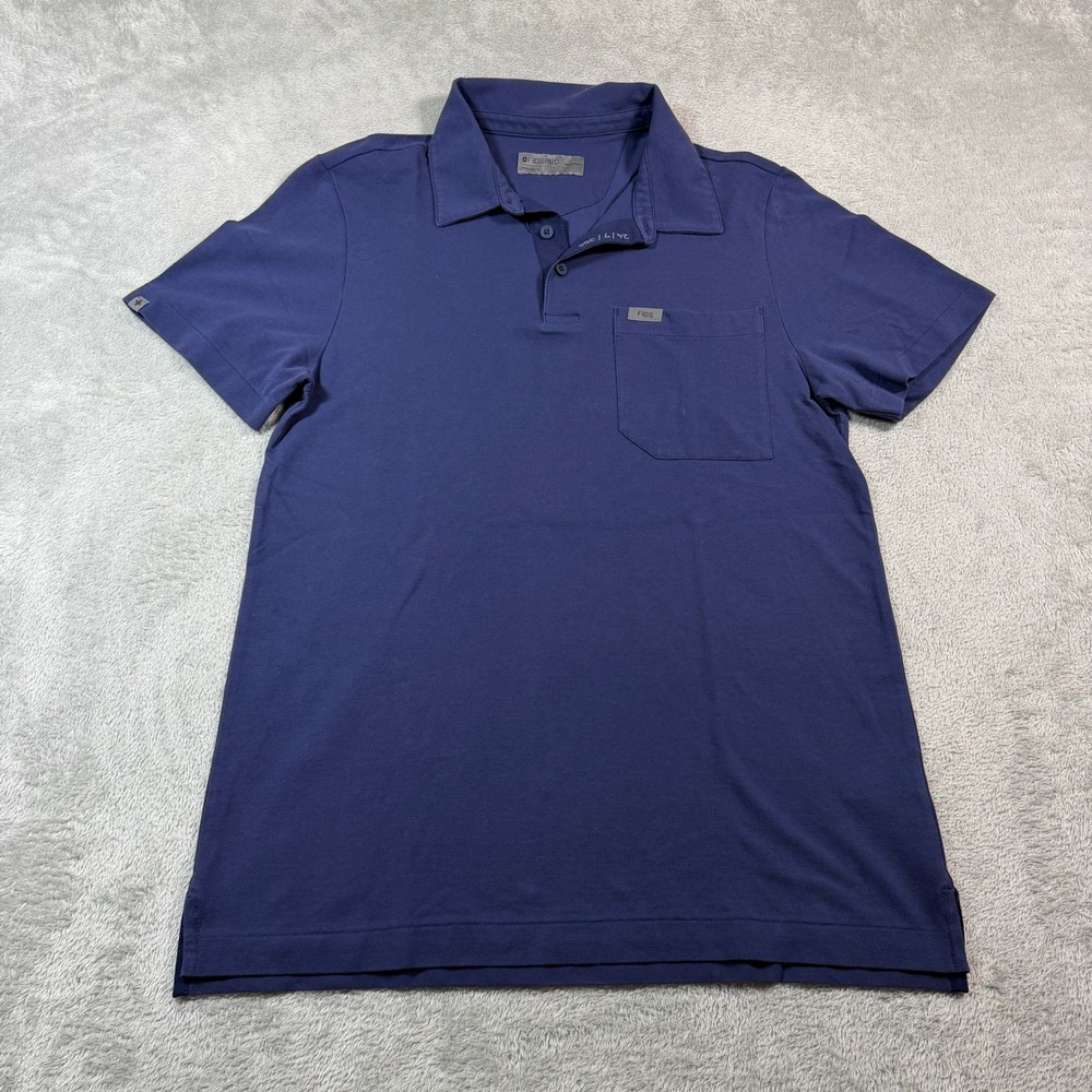 FIGS Pro Pique Polo Mens Medium Blue Short Sleeve Scrub Pima Cotton M22WW1004